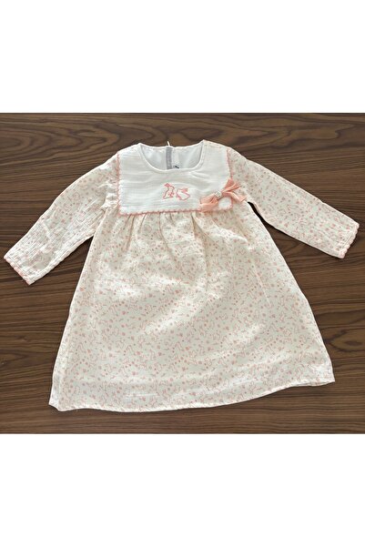 Babydola %100 Pamuk Müslin Tavşan Nakışlı Kız Bebek Elbisesi - Uzun Kollu