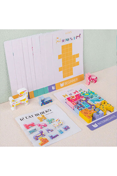 OEM Wooden tetris puzzle game, wooden cat-shaped blocks, Montessori