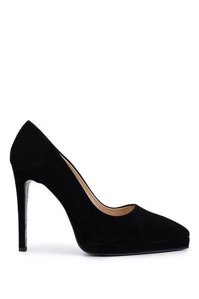 Tamer Tanca Women's Genuine Leather Black Suede Heeled Shoes