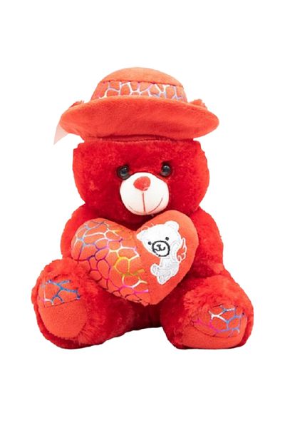 rexa Red Teddy Bear with Hat & Heart Pillow – 39cm x 29cm
