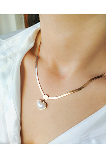 Rose Gold Renkli İtalyan Zincir Kalp Figürlü Kadın Kolye