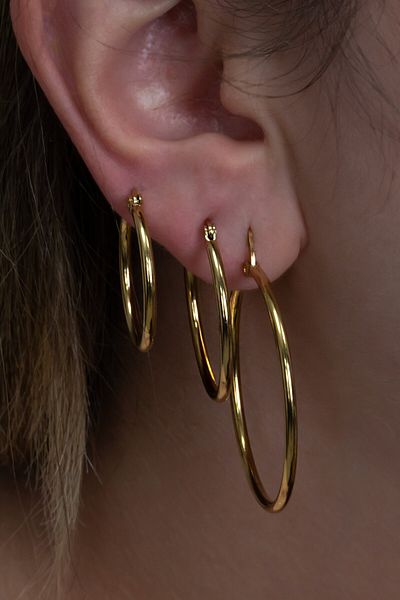 Takı Dükkanı 21-26-36 Mm 3-Piece Women's Hoop Steel Earrings Set Mse29