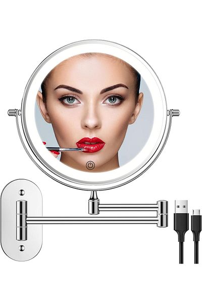OEM Oglindă cosmetică pentru machiaj, iluminare LED cu reglare a intensității și 3 culori, braț extensibil, argintiu