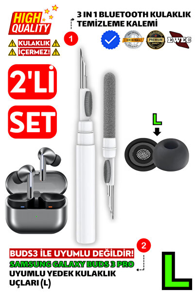 EWEC Samsung Galaxy Buds3 Pro Uyumlu Yedek Silikon Kulaklık Ucu ve 3 in 1 Tem...