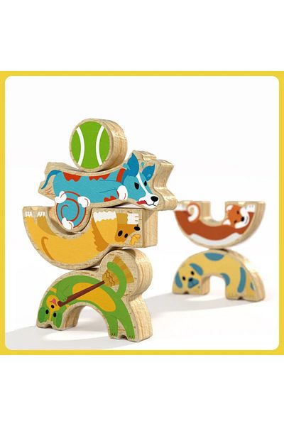 OEM Wooden construction set, with dog shapes, Montessori