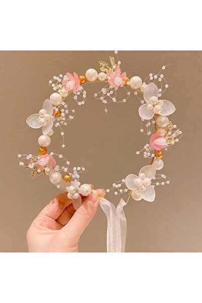 GlassySKY Елегантен аксесоар за коса с перли и цветя за рожден ден/сватба/пар...