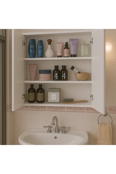 Bygolden Aynalı Banyo Dolabı 2 Kapaklı Asma Dolap Banyo Havlu Dolabı Aynalı Dolap Banyo Rafı
