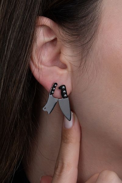 Takı Dükkanı Master Chef Large Size 1 Line 1 Blade Steel Earrings Pair Mse20