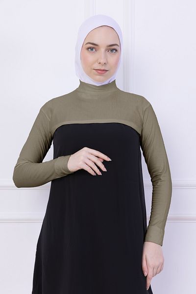 Loggia Γυναικείο κορμάκι Hijab Crop Bolero με ζιβάγκο με λαιμόκοψη ανοιχτό πράσινο - Lycra Stand Collar