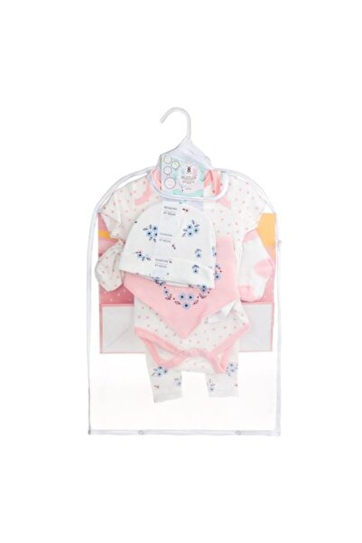 AVA Set Cadou pentru Nou-Nascuti - Hello Little One, bumbac, alb-roz, 8 piese