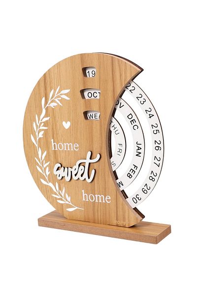 Ropet Decorative wooden perpetual calendar, Home Sweet Home, Rustic, Rotating, For Office, 18 x 20 cm, Natural