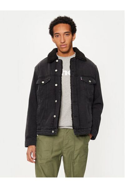 Schott NYC Mens TRUCKSHERPA Denim Jacket Grey