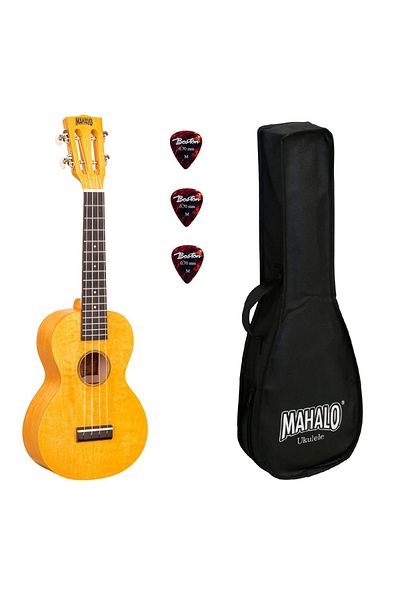 Mahalo Ml2sf Concert Ukulele Set, Sunflower Yellow Finish, 3 Frets, Bag
