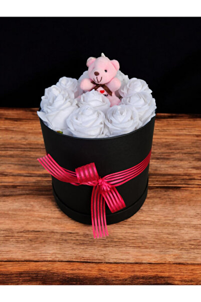 LUZAB Silindir Kutuda Yapay Kadife Gül Ve Lüks Ayıcık Doğum Günü Sevgiliye Öz...