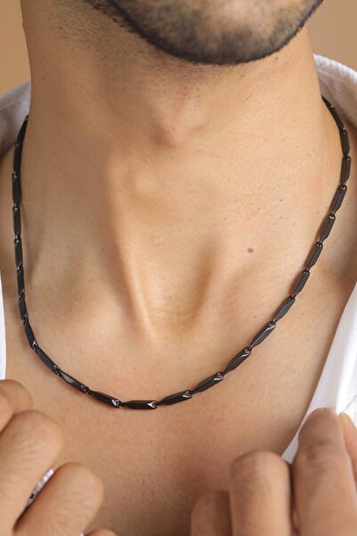 Takı Dükkanı اللون الأسود الرجال الصلب قلادة مربع مكعب مثلث نموذج سلسلة eck05ks