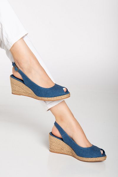 Elile Shoes Sandale cu toc cu pană, din țesătură din denim, 33-34-35 Număr 41-42-43-44-45