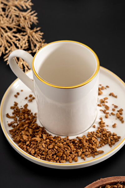 MEST 12 Parça 6 Kişilik Yaldızlı Porselen Kahve Fincan Seti – Zarif ve Şık Tasarım