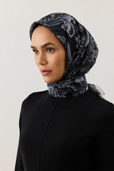 Qef Cotton Patterned Scarf - Black Light Molla