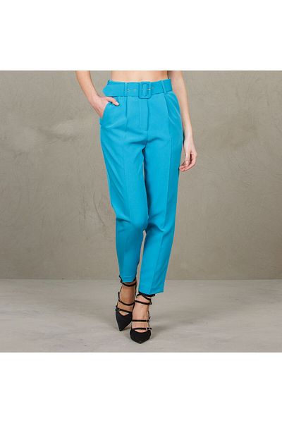 Intisimo Office Pants, High Waist, Belt Included, Turquoise - S
