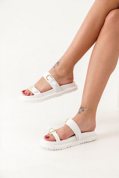 TOPUK Mia Women's White Double Buckle Slippers