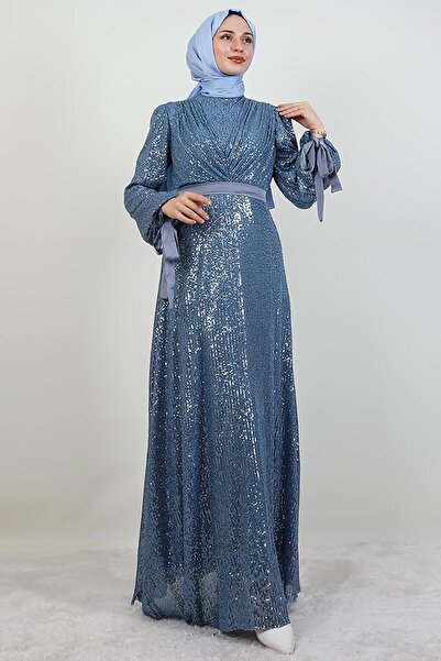 giz astore Göğsü V Drapeli Elbise Mavi