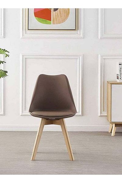 Taimi Mid Century Modern Chair with Back Rest, PU Leather Soft Padded Seats and Solid Wood Legs, Brown