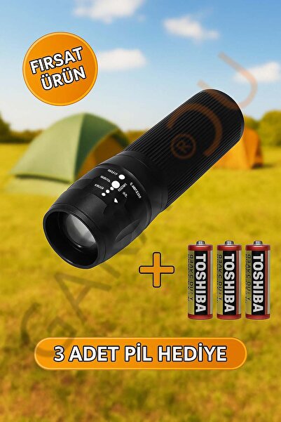 garaccu Aluminyum Gövdeli Ledli ve Zoom Özellikli Pilli El Feneri - 3 Adet Pi...