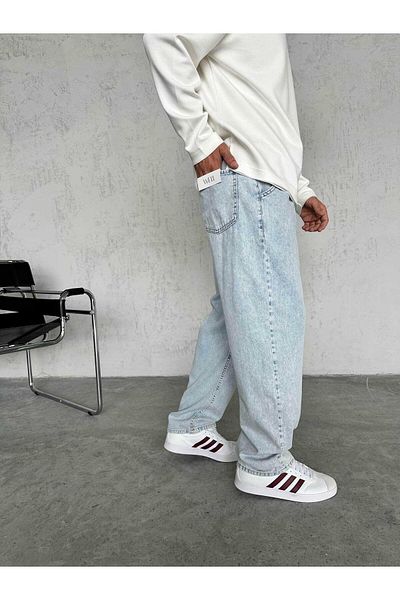 MODA Snow Washed Waist Drawstring Baggy Jeans