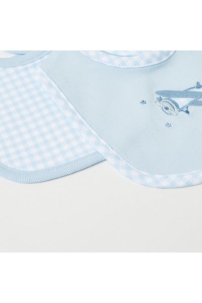 giggles Plane Embroidered And Checked Bib - Set Of 2