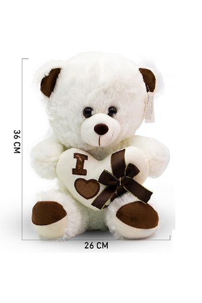 rexa Soft Plush Teddy Bear with Heart – 36cm x 26cm, White & Brown