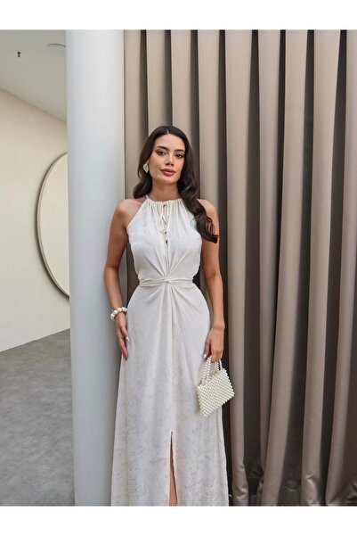 ESRAHELVACI Cream Patterned Belted Dress