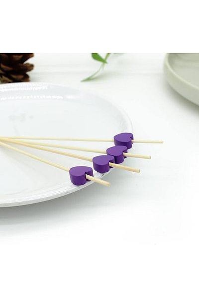 Karll Set of 100 heart toothpicks, bamboo, purple, 12 cm