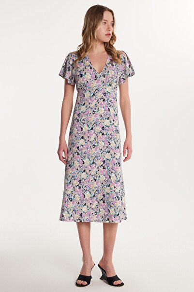 Tudors Women's Standard Fit Viscose V-Neck Midi Dress