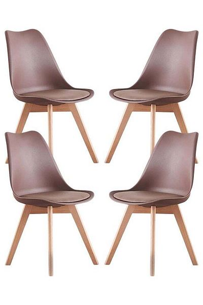 Taimi Pack of 4-Mid Century Modern Chair with Back Rest, Padded Seats and Solid Wood Legs, Brown