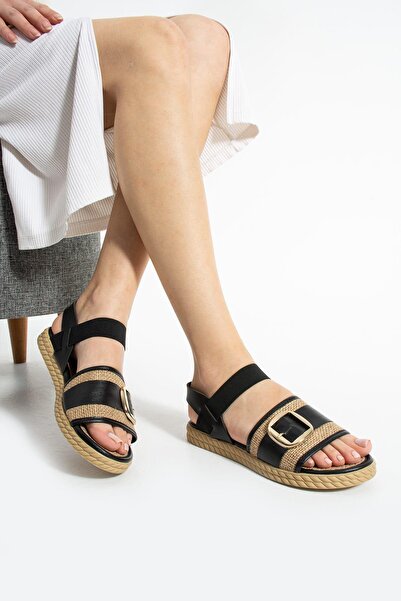 Oksit Rosa Straw Detailed Buckle Women's Sandals