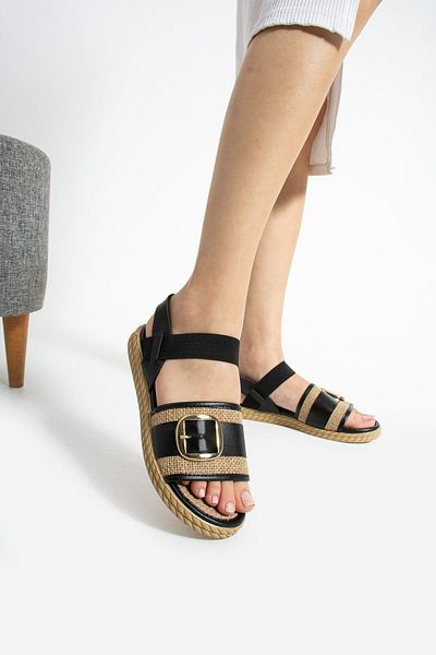 Oksit Rosa Straw Detailed Buckle Women's Sandals