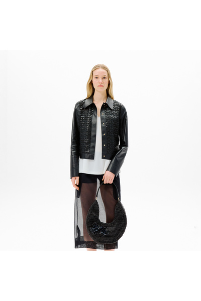 Desa Kadın Siyah Gömlek Yaka Örmeli Deri Ceket