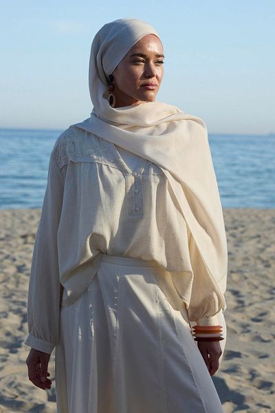 Qef Cotton Line Shawl Ecru