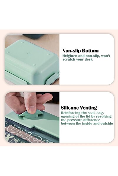 COOYA 1250ml three-compartment lunch box, airtight and leakproof, with cutlery,matcha green