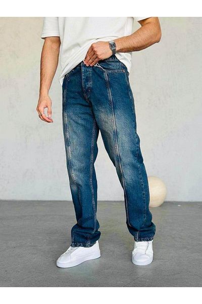 MODA Striped Baggy Jeans Dark
