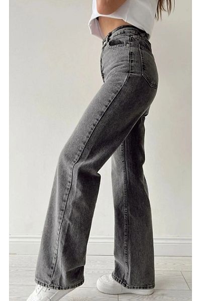 VivaJoy Gray Snow Washed Lycra Extra High Waist Wide Leg Palazzo Jean Trousers