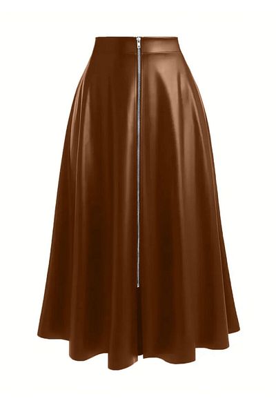 WAYS Fusta Mevlana lungă evazată, din piele artificială, cu fermoar în față