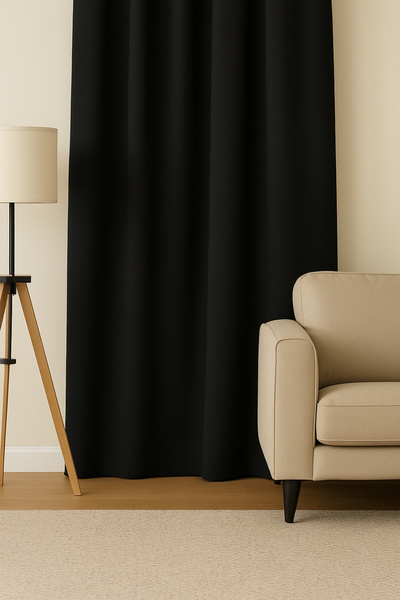 Luvora Home Κουρτίνα σκηνικού χωρίς πτερύγια με βελούδινη υφή σειράς Luna - Μαύρη