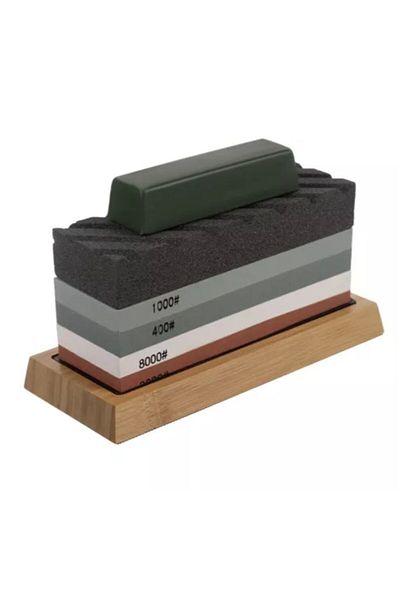 zola Knife sharpening kit, 9 pieces, 400/1000 and 3000/8000 stones, bamboo base, guide, finishing