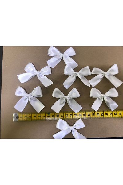 BlueDaisyCandle Bow Satin Ribbon 10 Pieces 2 cm Ribbon 8 -9 cm Diameter White Mica, Sugar Bowl, Bundle Dowry Parcel