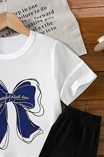 MYADA Premium Bow Printed Girl's Shorts Suit 24030