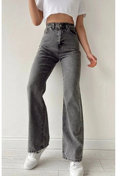 VivaJoy Gray Snow Washed Lycra Extra High Waist Wide Leg Palazzo Jean Trousers