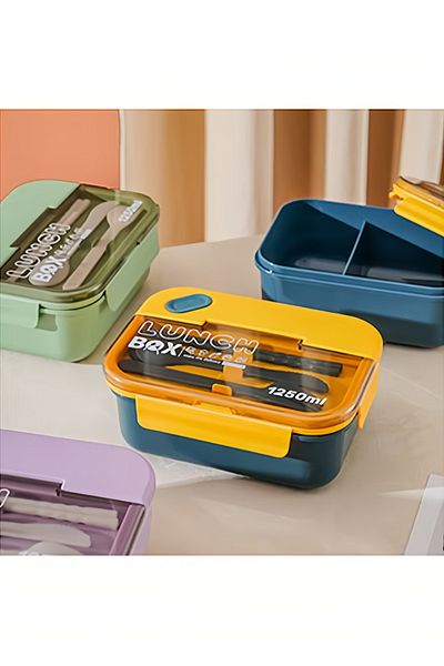 COOYA 1250ml Bento Lunch Box,Large Capacity,Leak-proof,2 Compartments,with Cutlery,BPA Free,Blue-Orange