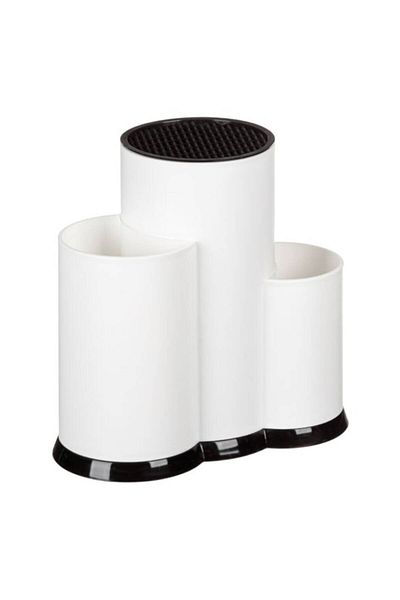OEM Knife and kitchen utensils holder, 3 compartments, white plastic, 23x12x22cm