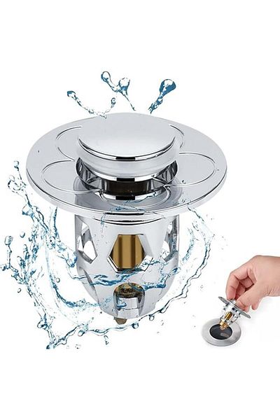 Karll Set of 2 pop-up drain stoppers with sink strainer, stainless steel, silver